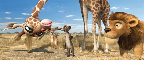 giraffe chien de prairie et lion