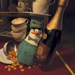 pingoin serveur avec une bouteille de champagne