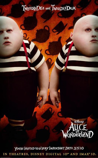 affiche américaine du film alice in wonderland les frères tweedle
